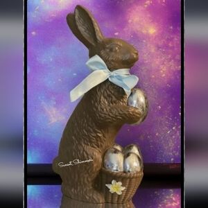 LARGE 13.5” Faux Chocolate Easter Bunny w/ Foil Eggs Figure Tabletop Decor New